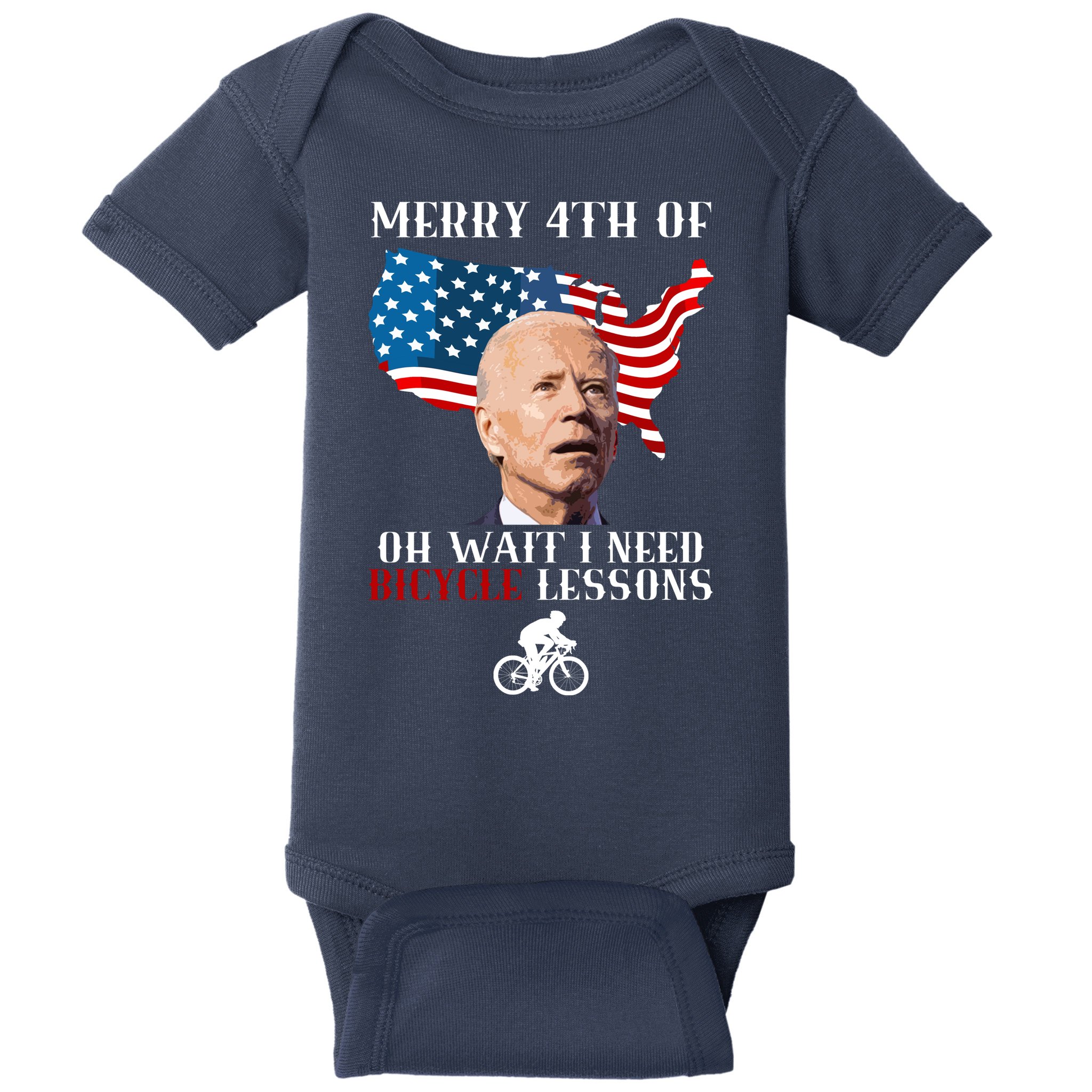 Funny Biden Bicycle Bike Lesson Merry 4th Of July Baby Bodysuit