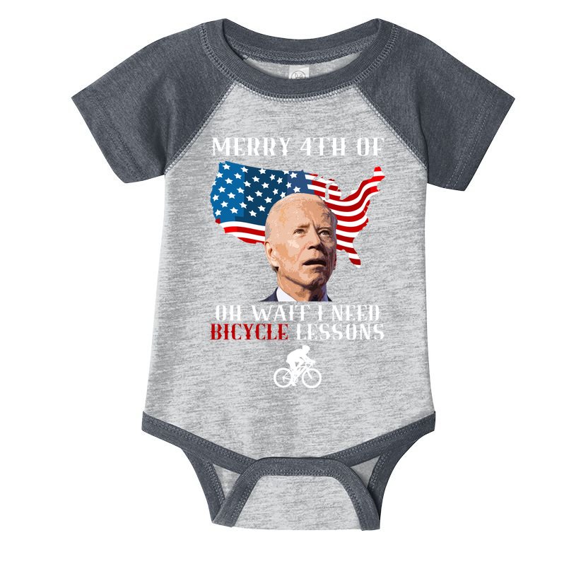 Funny Biden Bicycle Bike Lesson Merry 4th Of July Infant Baby Jersey Bodysuit