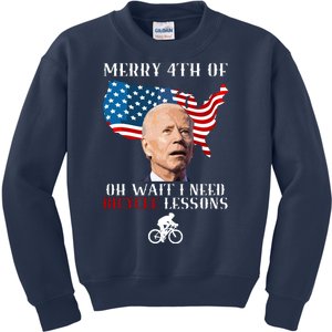 Funny Biden Bicycle Bike Lesson Merry 4th Of July Kids Sweatshirt