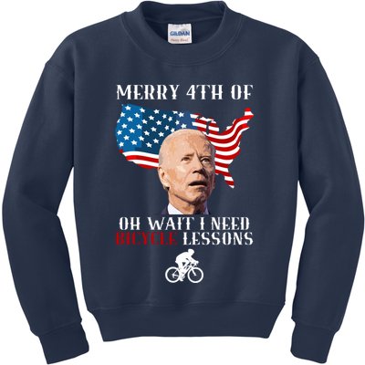 Funny Biden Bicycle Bike Lesson Merry 4th Of July Kids Sweatshirt