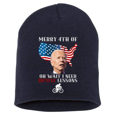 Funny Biden Bicycle Bike Lesson Merry 4th Of July Short Acrylic Beanie