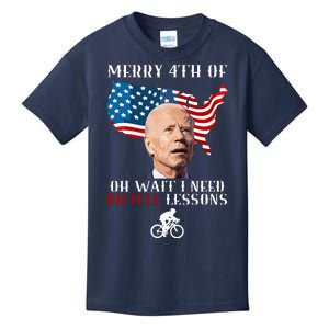 Funny Biden Bicycle Bike Lesson Merry 4th Of July Kids T-Shirt