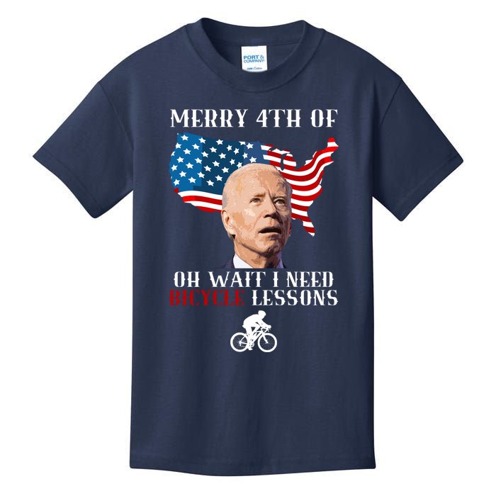 Funny Biden Bicycle Bike Lesson Merry 4th Of July Kids T-Shirt