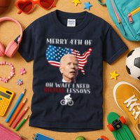 Funny Biden Bicycle Bike Lesson Merry 4th Of July Kids T-Shirt