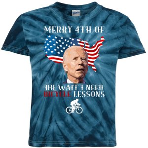 Funny Biden Bicycle Bike Lesson Merry 4th Of July Kids Tie-Dye T-Shirt