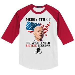 Funny Biden Bicycle Bike Lesson Merry 4th Of July Kids Colorblock Raglan Jersey