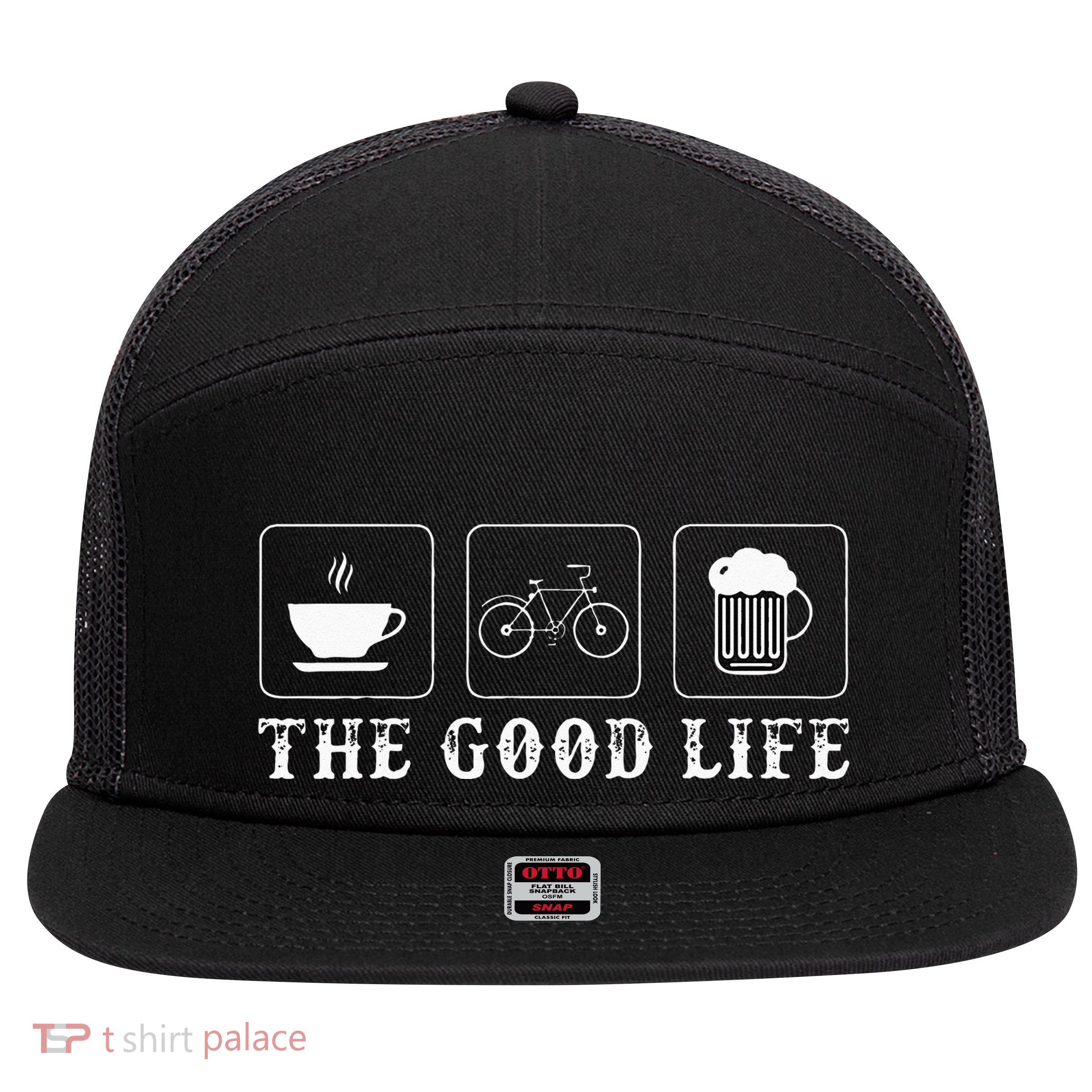 Funny Bicycle Beer Good Life Cycling 7 Panel Mesh Trucker Snapback Hat