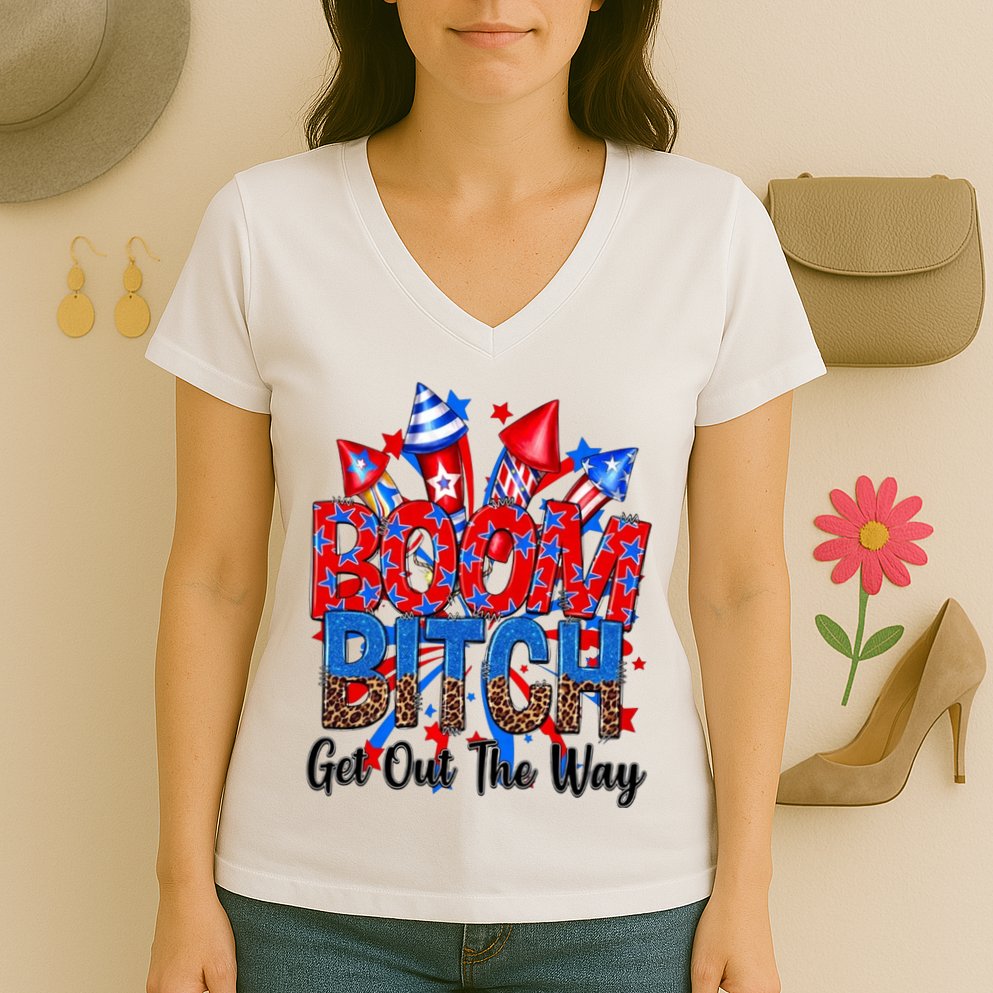 Funny Boom Bitch Get Out The Way Women's V-Neck T-Shirt