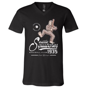 Funny Bigfoot Baseball Seatlle Squatches For Baseball Fan V-Neck T-Shirt