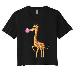 Funny Blowing Bubble Gum Giraffe Animal Lover Chewing Candy Women's Crop Top Tee