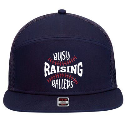 Funny Baseball - Busy Raising Ballers 7 Panel Mesh Trucker Snapback Hat