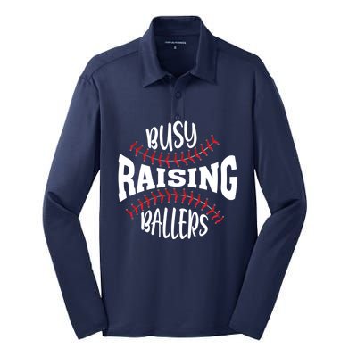 Funny Baseball - Busy Raising Ballers Silk Touch Performance Long Sleeve Polo