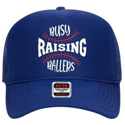 Funny Baseball - Busy Raising Ballers High Crown Mesh Back Trucker Hat