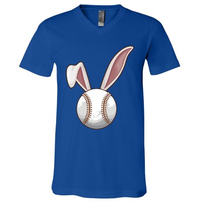 Funny Baseball Ball Catcher Happy Easter Day Bunny Gift V-Neck T-Shirt