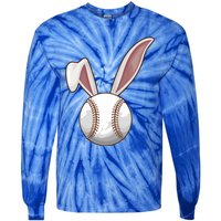 Funny Baseball Ball Catcher Happy Easter Day Bunny Gift Tie-Dye Long Sleeve Shirt