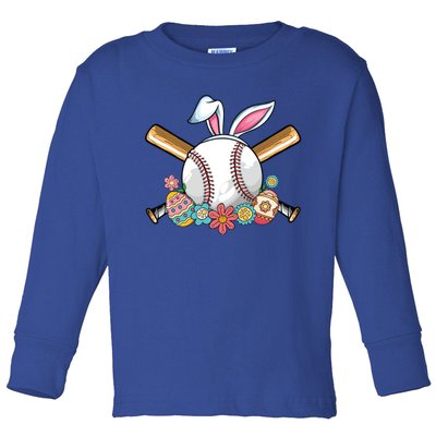 Funny Baseball Bunny Ear Teens Easter Bunny Baseball Gift Toddler Long Sleeve Shirt