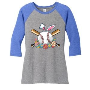 Funny Baseball Bunny Ear Teens Easter Bunny Baseball Gift Women's Tri-Blend 3/4-Sleeve Raglan Shirt