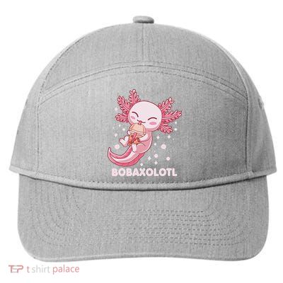 Funny Bobaxolotl Boba Tea Bubble Milk Kawaii Axolotl Anime  7-Panel Snapback Hat