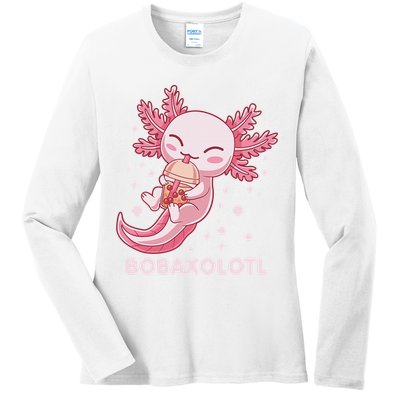 Funny Bobaxolotl Boba Tea Bubble Milk Kawaii Axolotl Anime  Ladies Long Sleeve Shirt
