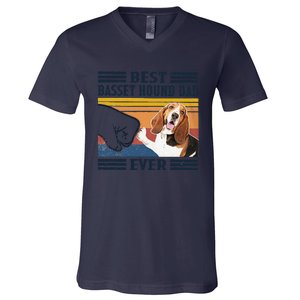 Funny Best Basset Hound Dad Ever Funny Dog Lover Fathers Day Gift V-Neck T-Shirt