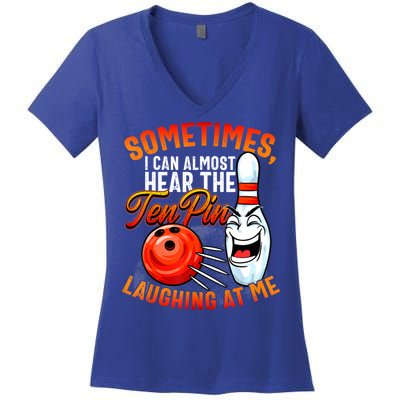 Funny Bowling , Bowler Tee, Tenpin Bowling, Ten Pin Women's V-Neck T-Shirt