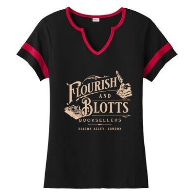 Flourish Blotts Bookish Hp Wizard Ladies Halftime Notch Neck Tee