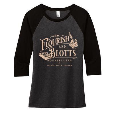 Flourish Blotts Bookish Hp Wizard Women's Tri-Blend 3/4-Sleeve Raglan Shirt