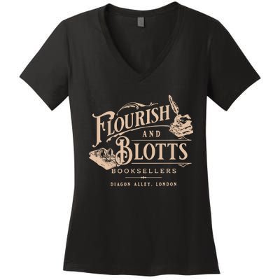 Flourish Blotts Bookish Hp Wizard Women's V-Neck T-Shirt