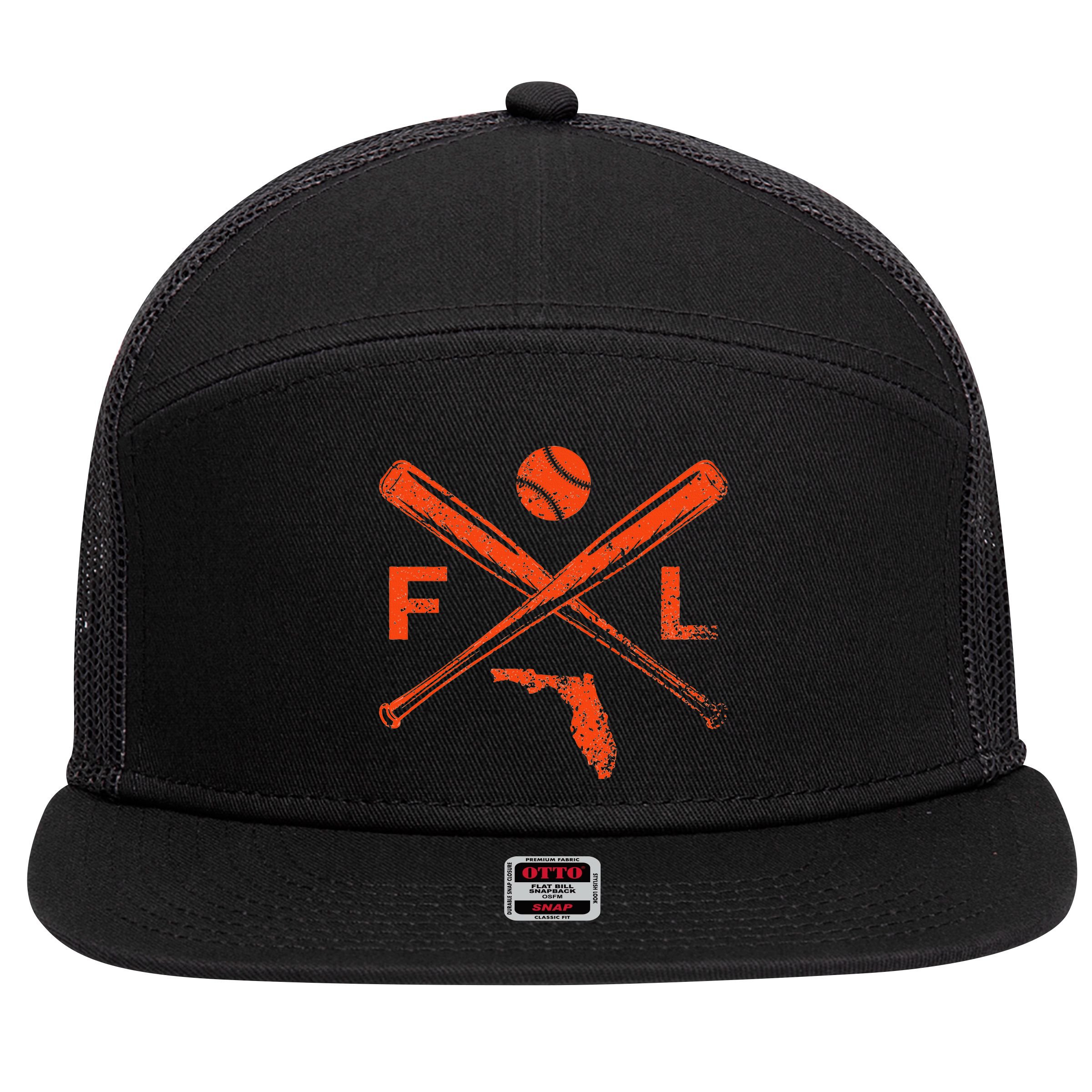 Florida Baseball Bats & Ball Classic Baseball Player Vintage 7 Panel Mesh Trucker Snapback Hat