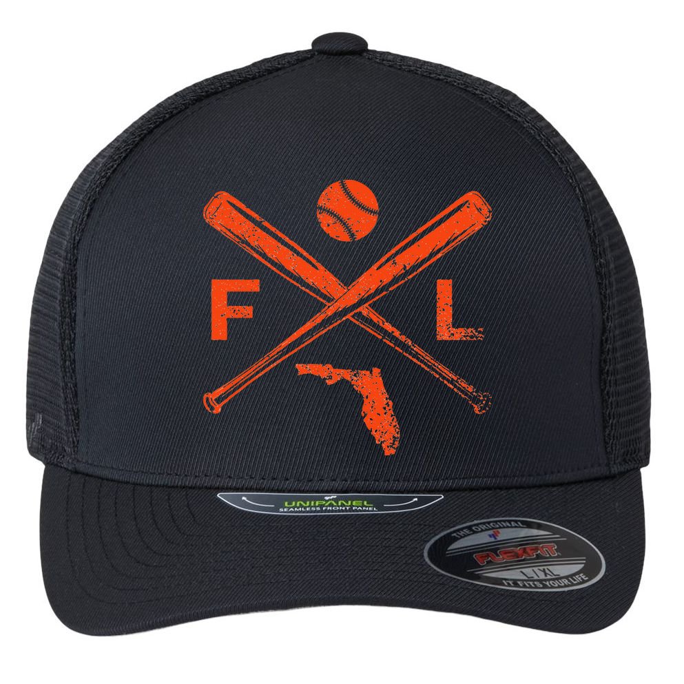 Florida Baseball Bats & Ball Classic Baseball Player Vintage Flexfit Unipanel Trucker Cap