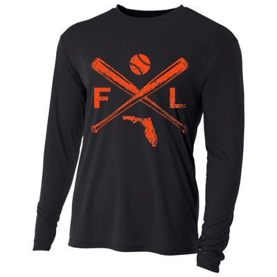 Florida Baseball Bats & Ball Classic Baseball Player Vintage Cooling Performance Long Sleeve Crew