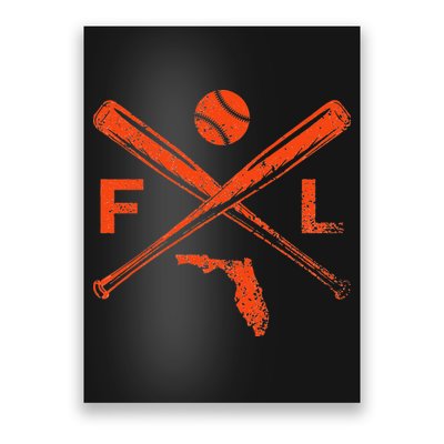 Florida Baseball Bats & Ball Classic Baseball Player Vintage Poster