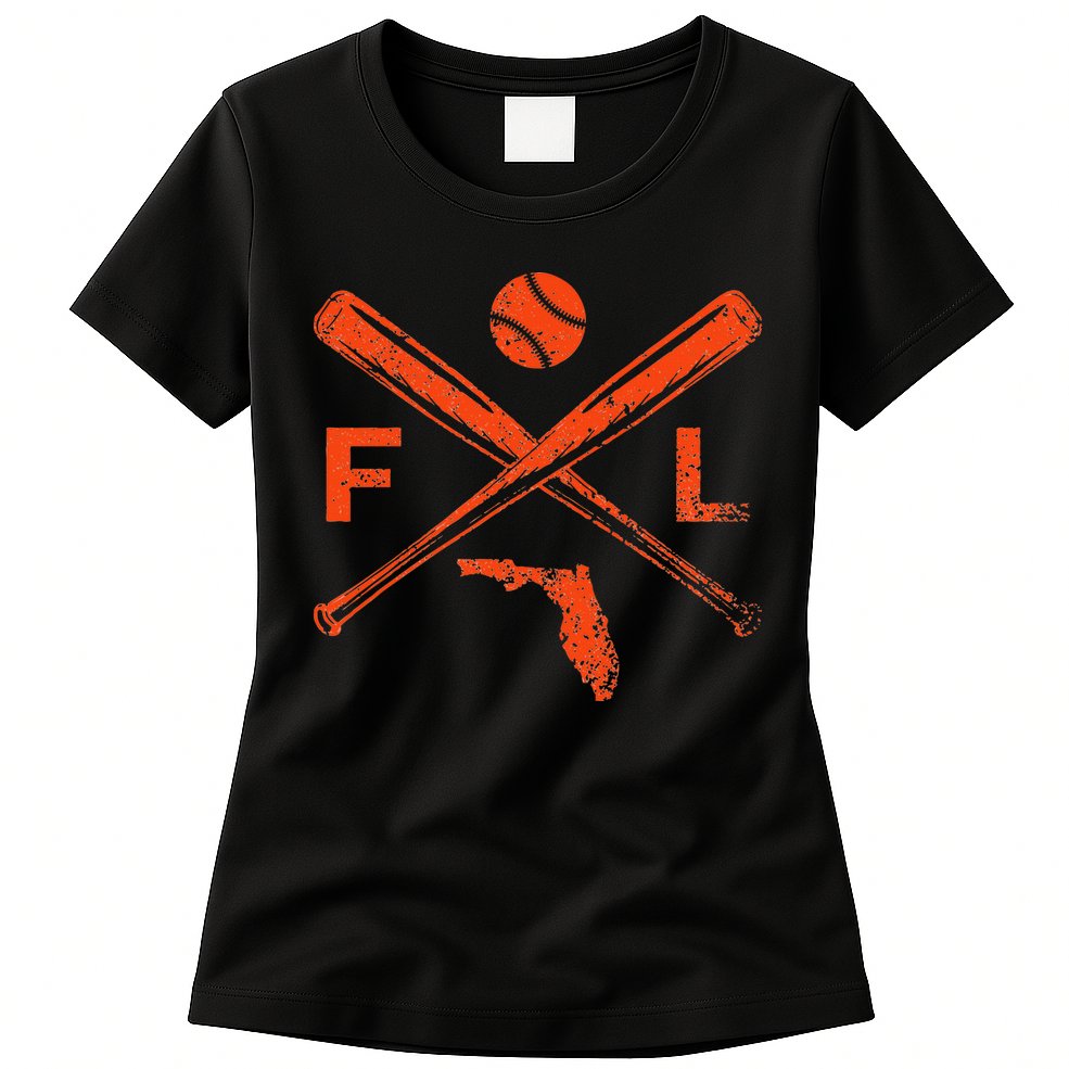 Florida Baseball Bats & Ball Classic Baseball Player Vintage Womens T-Shirt