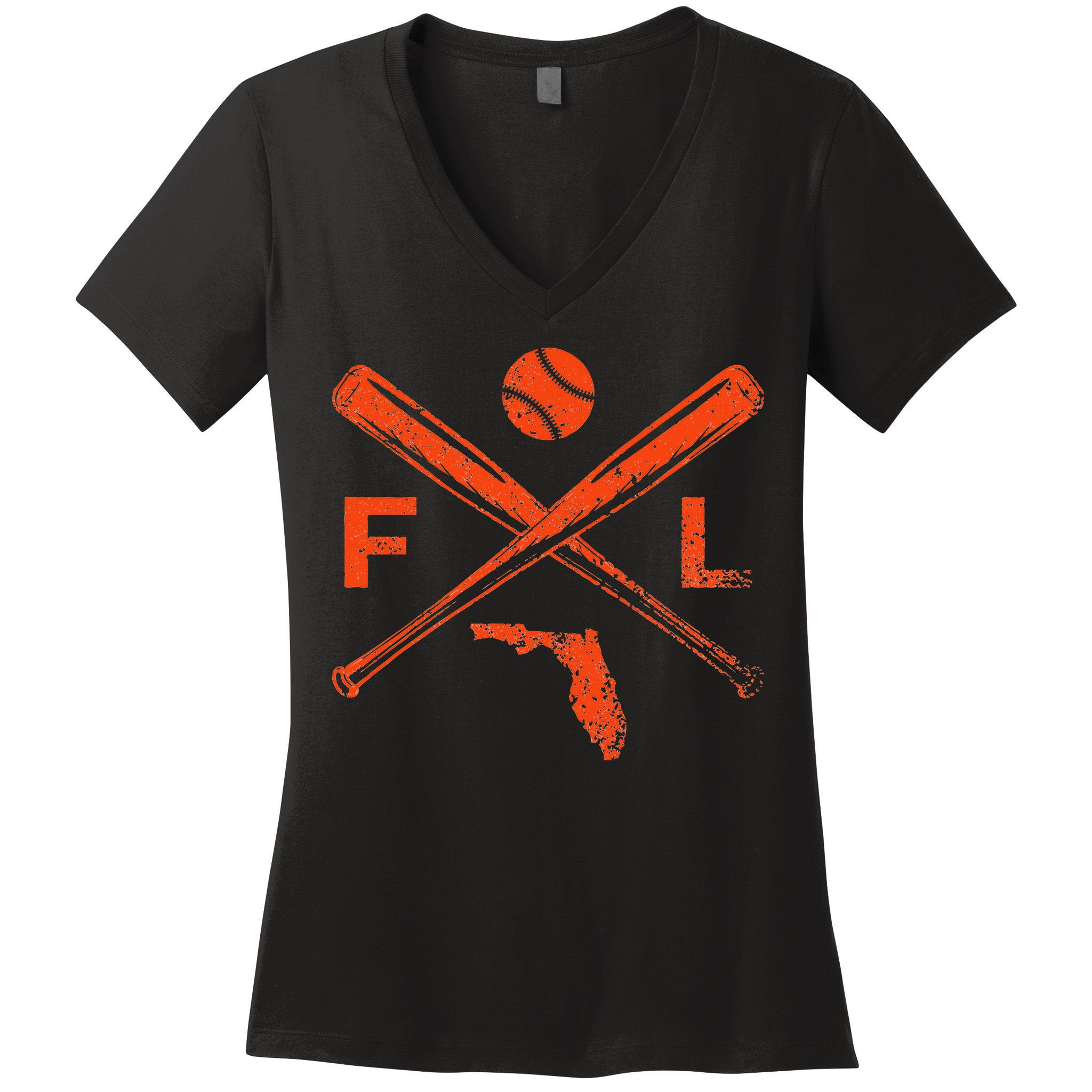 Florida Baseball Bats & Ball Classic Baseball Player Vintage Women's V-Neck T-Shirt