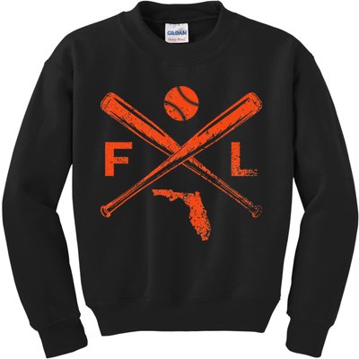 Florida Baseball Bats & Ball Classic Baseball Player Vintage Kids Sweatshirt