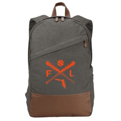 Florida Baseball Bats & Ball Classic Baseball Player Vintage Cotton Canvas Backpack