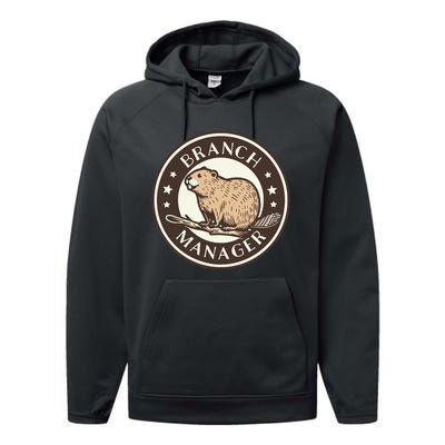 Funny Beaver Branch Manager Pun Performance Fleece Hoodie