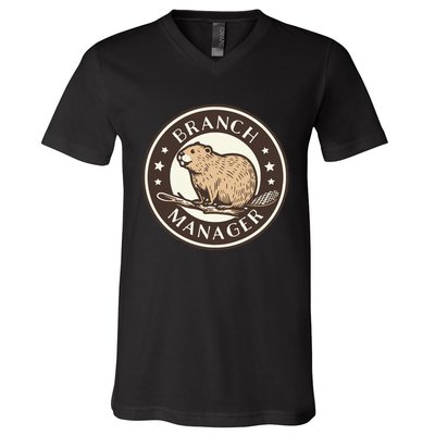 Funny Beaver Branch Manager Pun V-Neck T-Shirt