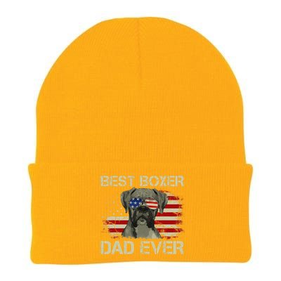 Funny Best Boxer Dad Ever Dog Lover American Flag Gift Knit Cap Winter Beanie