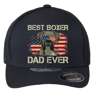 Funny Best Boxer Dad Ever Dog Lover American Flag Gift Flexfit Unipanel Trucker Cap