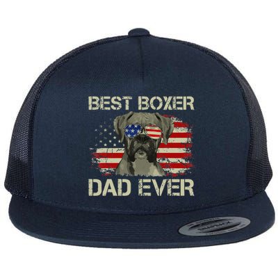 Funny Best Boxer Dad Ever Dog Lover American Flag Gift Flat Bill Trucker Hat