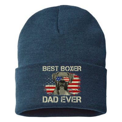 Funny Best Boxer Dad Ever Dog Lover American Flag Gift Sustainable Knit Beanie