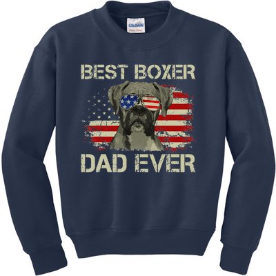 Funny Best Boxer Dad Ever Dog Lover American Flag Gift Kids Sweatshirt