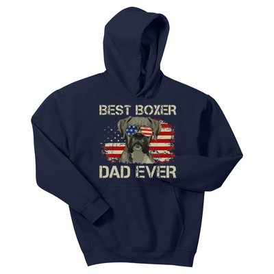 Funny Best Boxer Dad Ever Dog Lover American Flag Gift Kids Hoodie