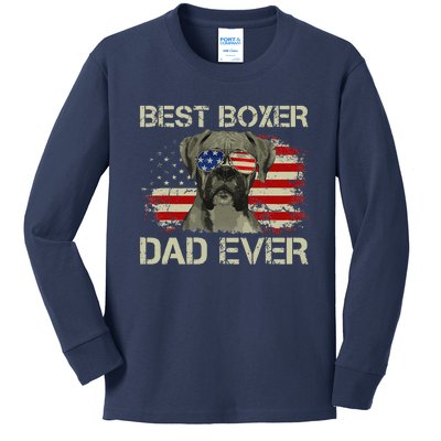 Funny Best Boxer Dad Ever Dog Lover American Flag Gift Kids Long Sleeve Shirt