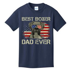 Funny Best Boxer Dad Ever Dog Lover American Flag Gift Kids T-Shirt