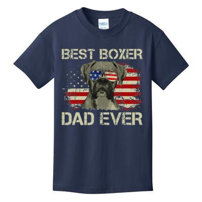 Funny Best Boxer Dad Ever Dog Lover American Flag Gift Kids T-Shirt