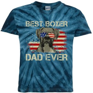 Funny Best Boxer Dad Ever Dog Lover American Flag Gift Kids Tie-Dye T-Shirt