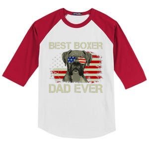 Funny Best Boxer Dad Ever Dog Lover American Flag Gift Kids Colorblock Raglan Jersey