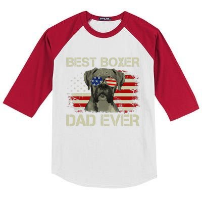 Funny Best Boxer Dad Ever Dog Lover American Flag Gift Kids Colorblock Raglan Jersey